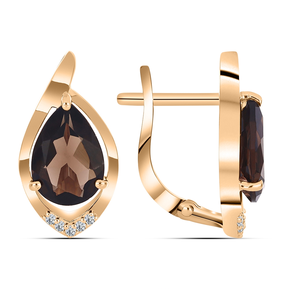 Cercei din aur roz cu pietre Cubic Zirconia Incolor, Cuarț fumuriu