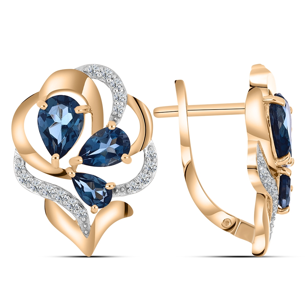 Cercei din aur roz cu pietre Cubic Zirconia Incolor, Topaz London