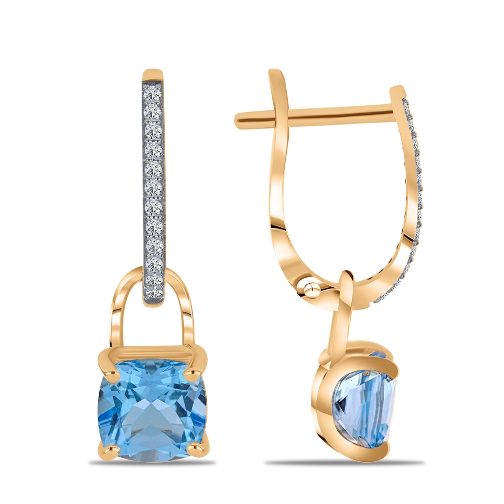 Cercei din aur roz cu pietre Cubic Zirconia Incolor, Topaz Swiss