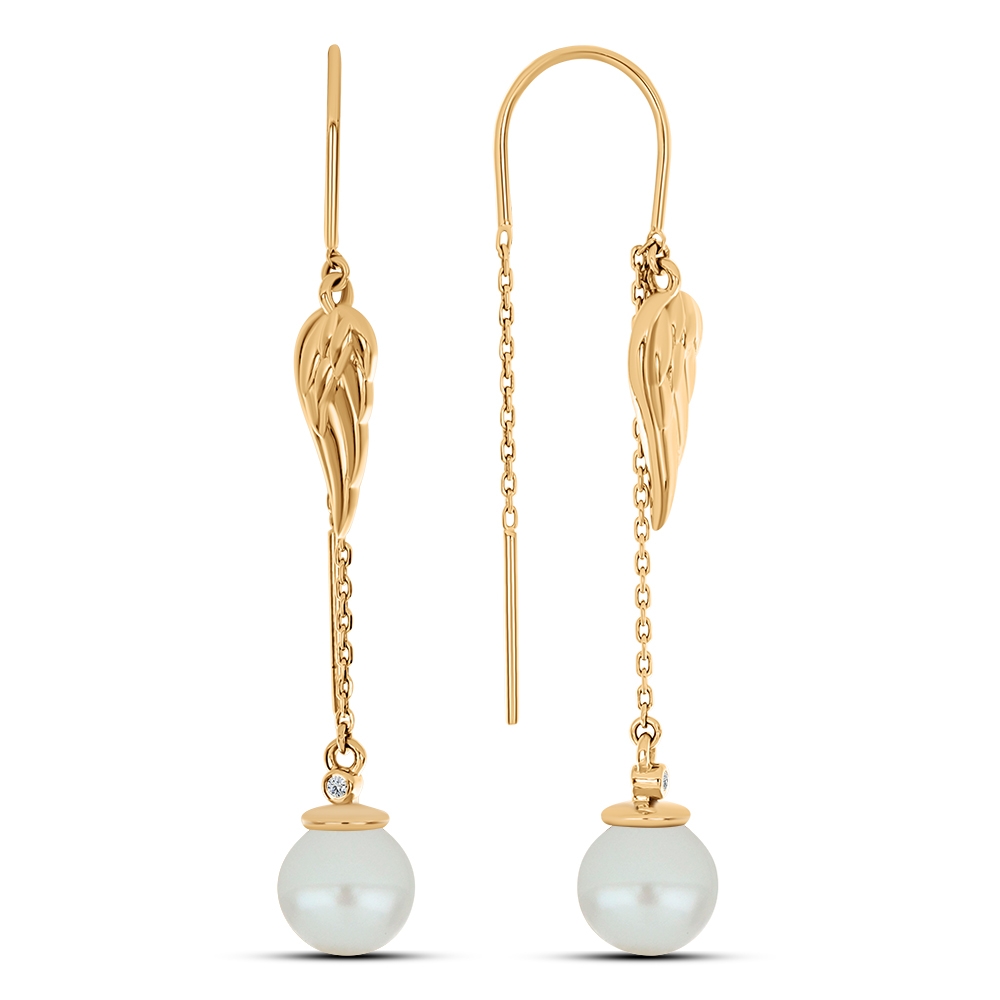Cercei din aur roz cu pietre Cubic Zirconia Incolor, Perla Albă
