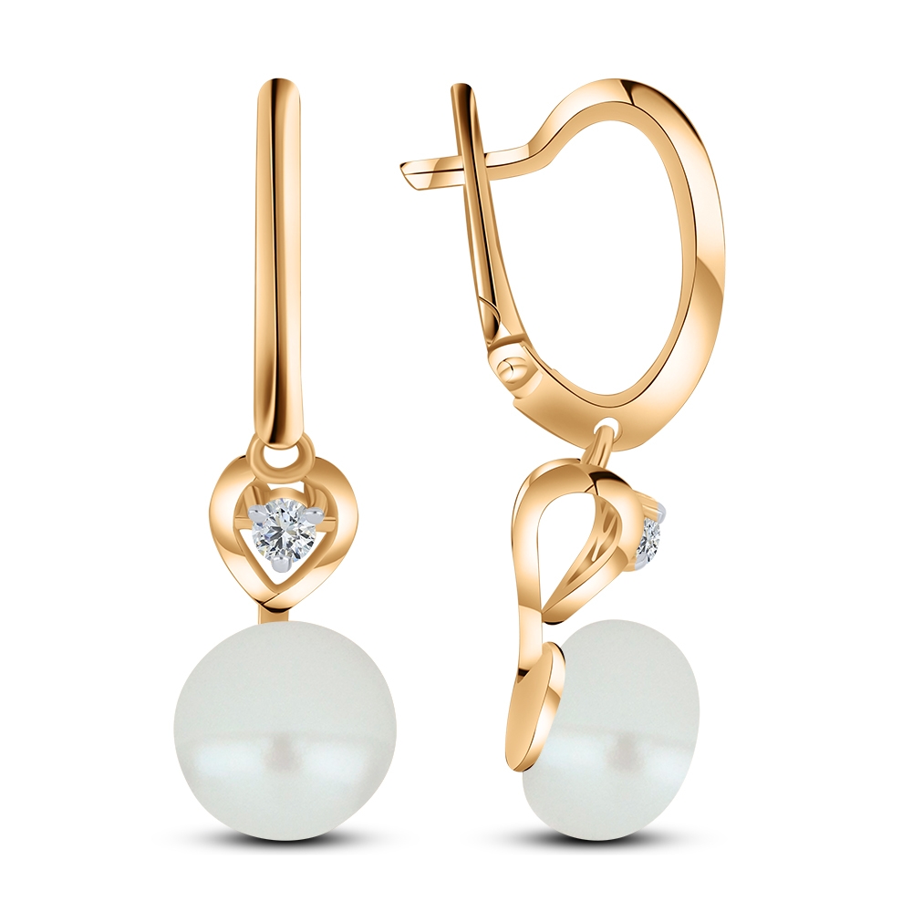 Cercei din aur roz cu pietre Cubic Zirconia Incolor, Perla Albă