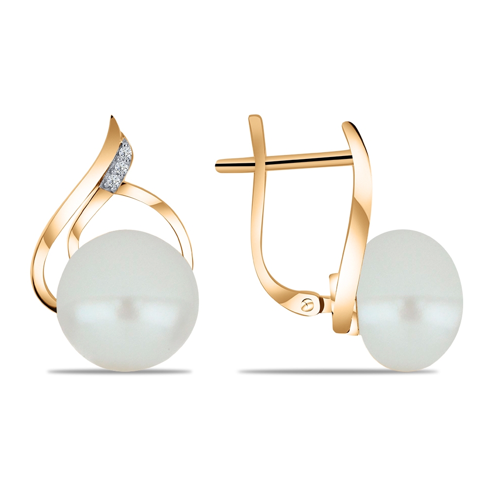 Cercei din aur roz cu pietre Cubic Zirconia Incolor, Perla Albă