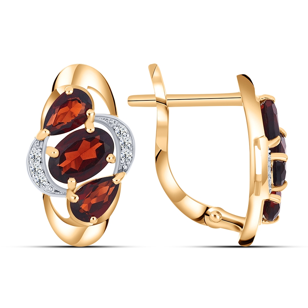 Cercei din aur roz cu pietre Cubic Zirconia Incolor, Granat