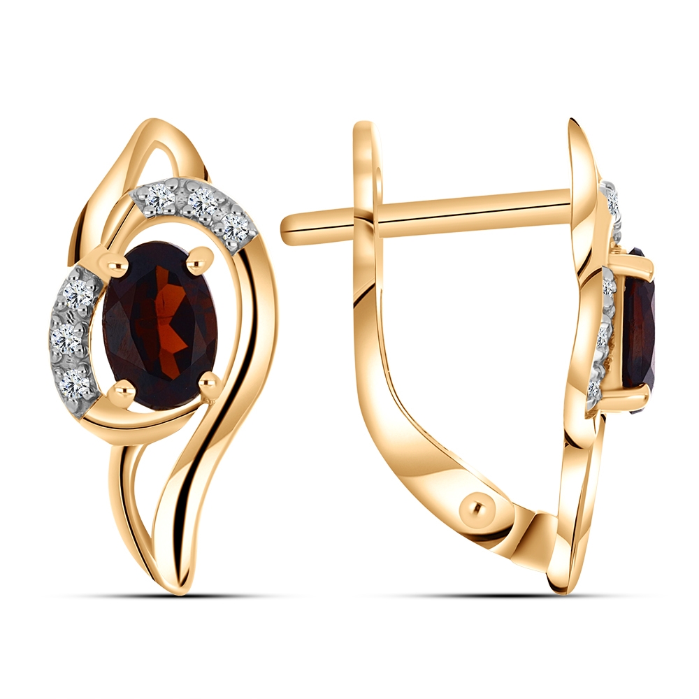 Cercei din aur roz cu pietre Cubic Zirconia Incolor, Granat