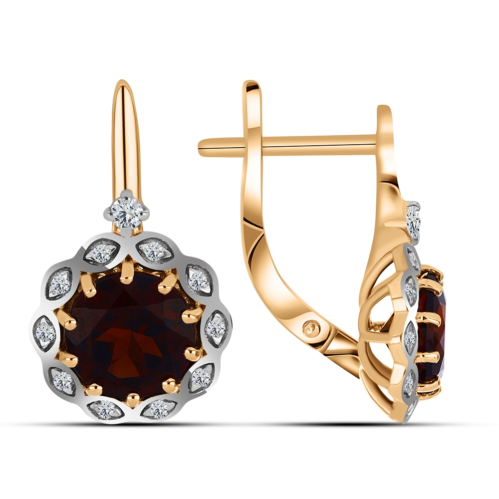 Cercei din aur roz cu pietre Cubic Zirconia Incolor, Granat