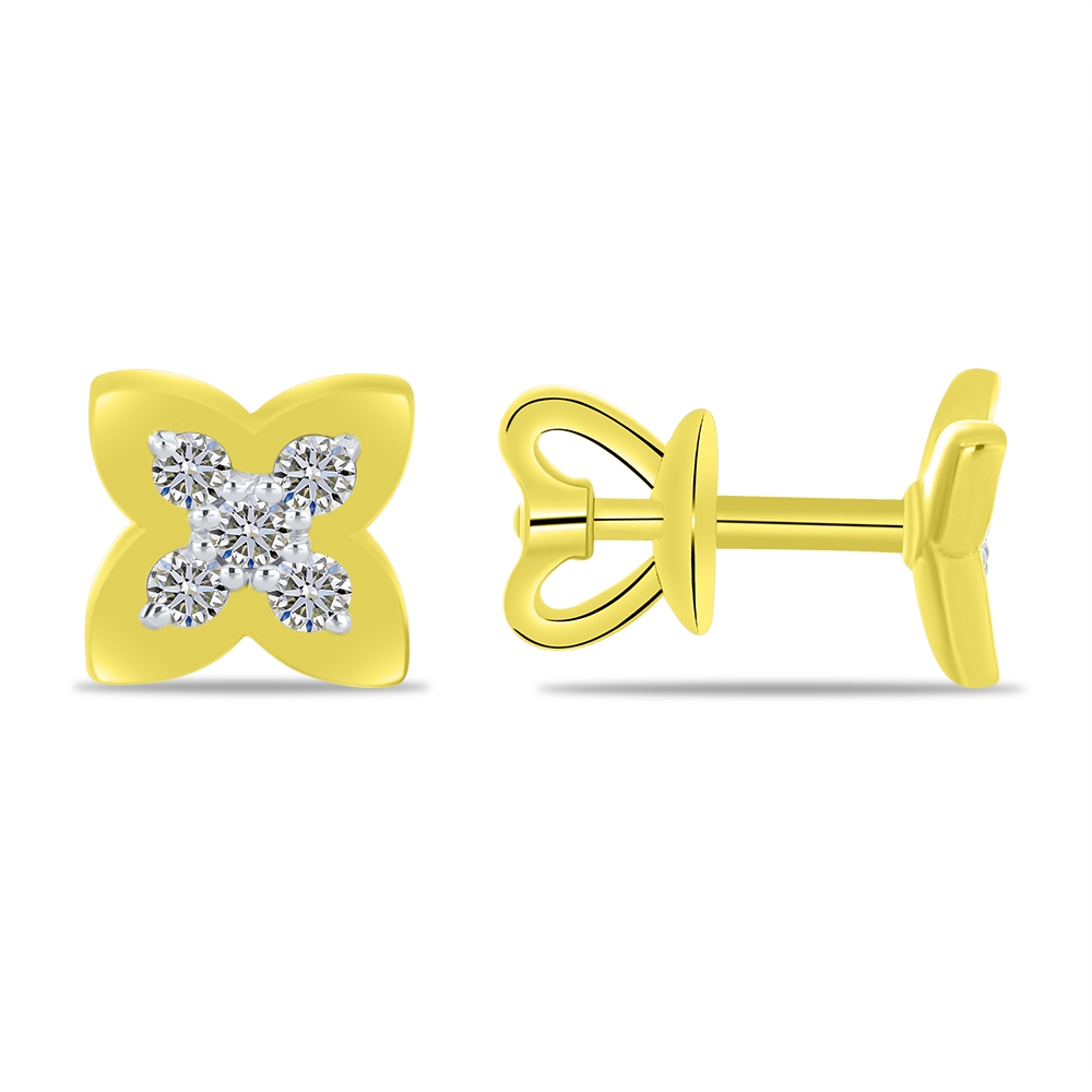Cercei Pusete din aur galben cu pietre Diamant