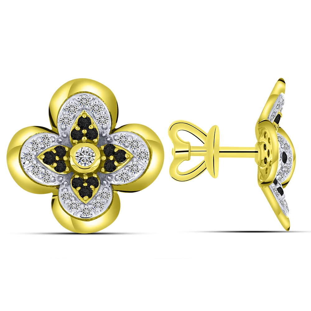 Cercei Pusete din aur galben cu pietre Diamant, Diamant negru
