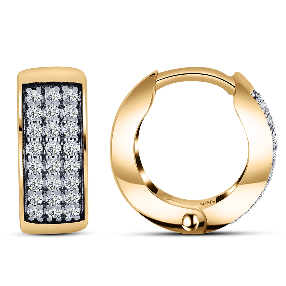 Cercei Creole din aur roz cu pietre Cubic Zirconia Incolor