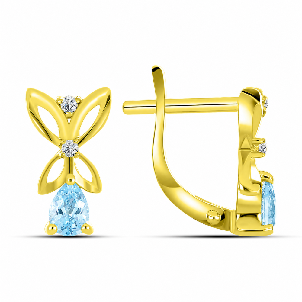 Cercei din aur galben cu pietre Cubic Zirconia Albastru, Cubic Zirconia Incolor