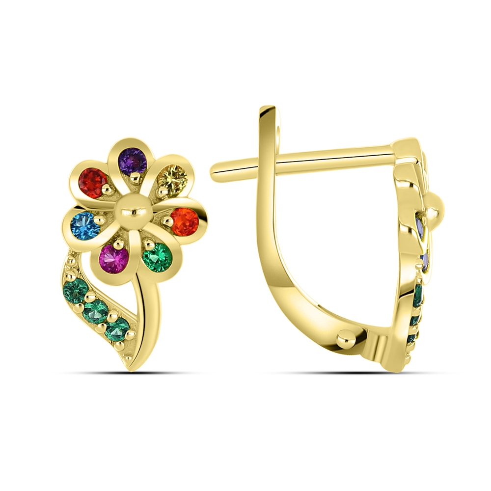 Cercei p-u copii din aur galben cu pietre Cubic Zirconia Portocaliu, Nanoametist și