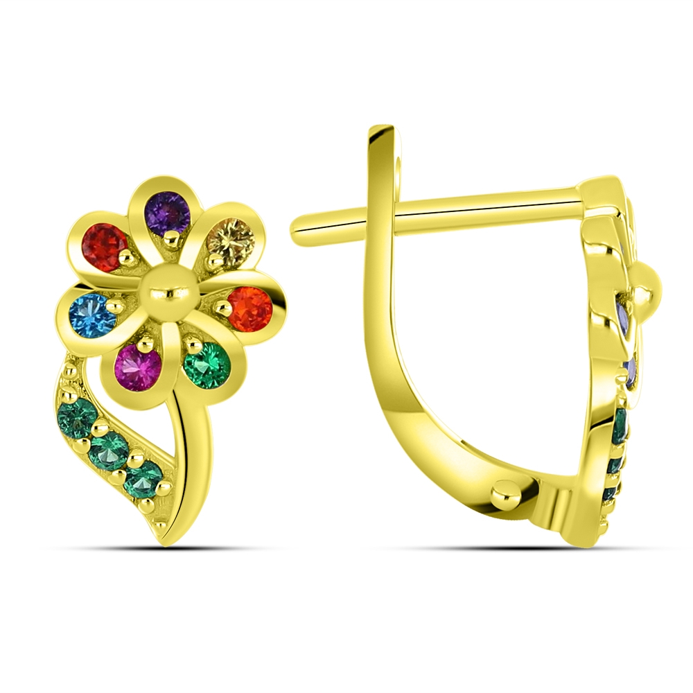 Cercei p-u copii din aur galben cu pietre Cubic Zirconia Portocaliu, Nanoametist și