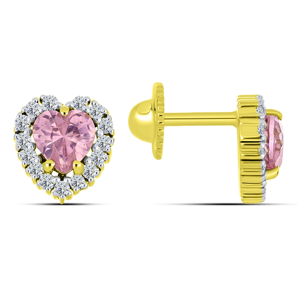 Cercei p-u copii din aur galben cu pietre Cubic Zirconia Roz, Cubic Zirconia Incolor