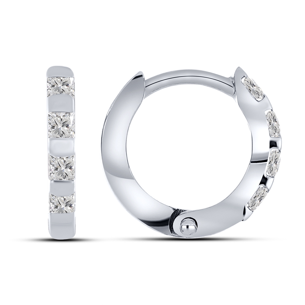 Cercei Creole din aur alb cu pietre Cubic Zirconia Incolor