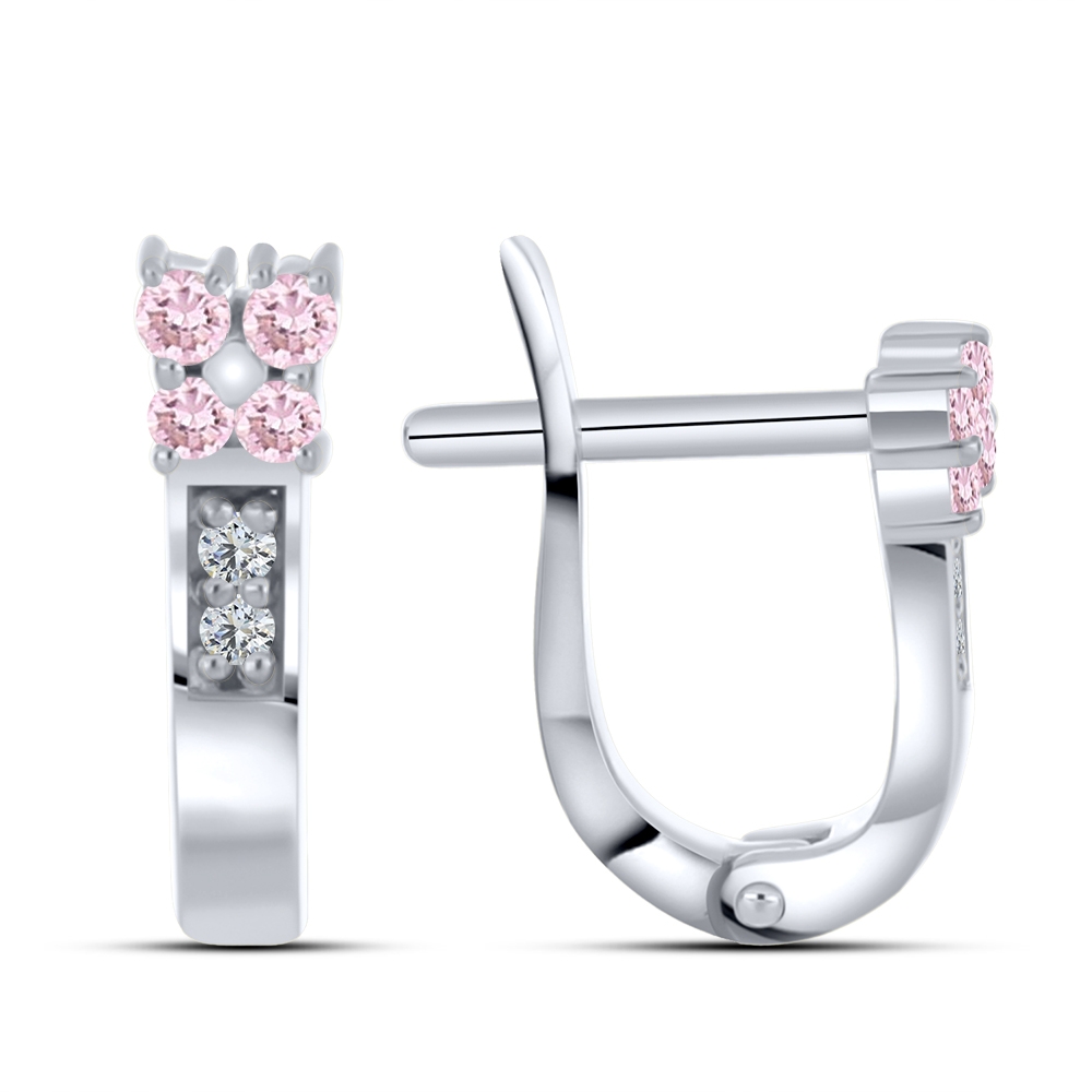 Cercei din aur alb cu pietre Cubic Zirconia Roz, Cubic Zirconia Incolor