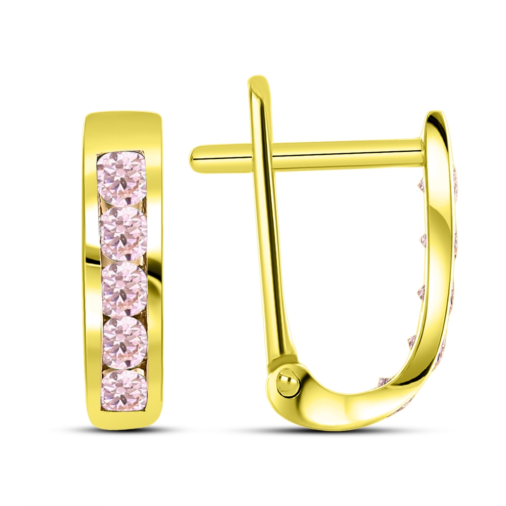 Cercei din aur galben cu pietre Cubic Zirconia Roz