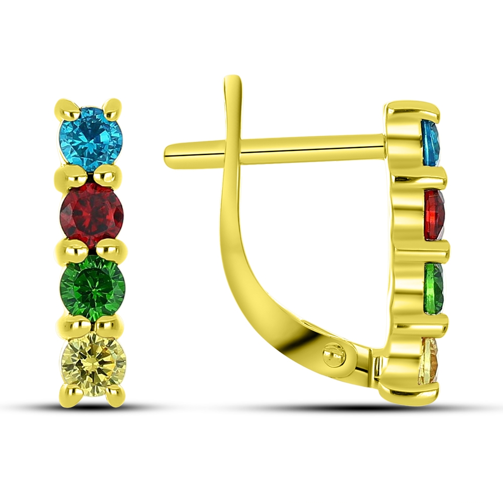Cercei p-u copii din aur galben cu pietre Cubic Zirconia Verde,  și Cubic Zirconia Albastru