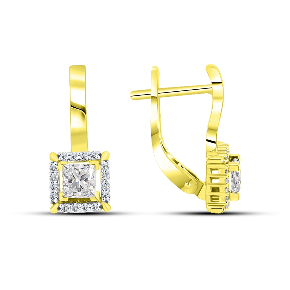 Cercei din aur galben cu pietre Cubic Zirconia Incolor