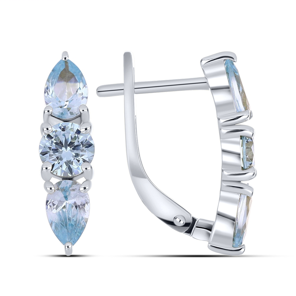 Cercei din aur alb cu pietre Cubic Zirconia Albastru