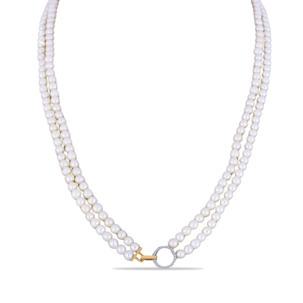 Colier din aur roz cu pietre Cubic Zirconia Incolor, Perla Albă