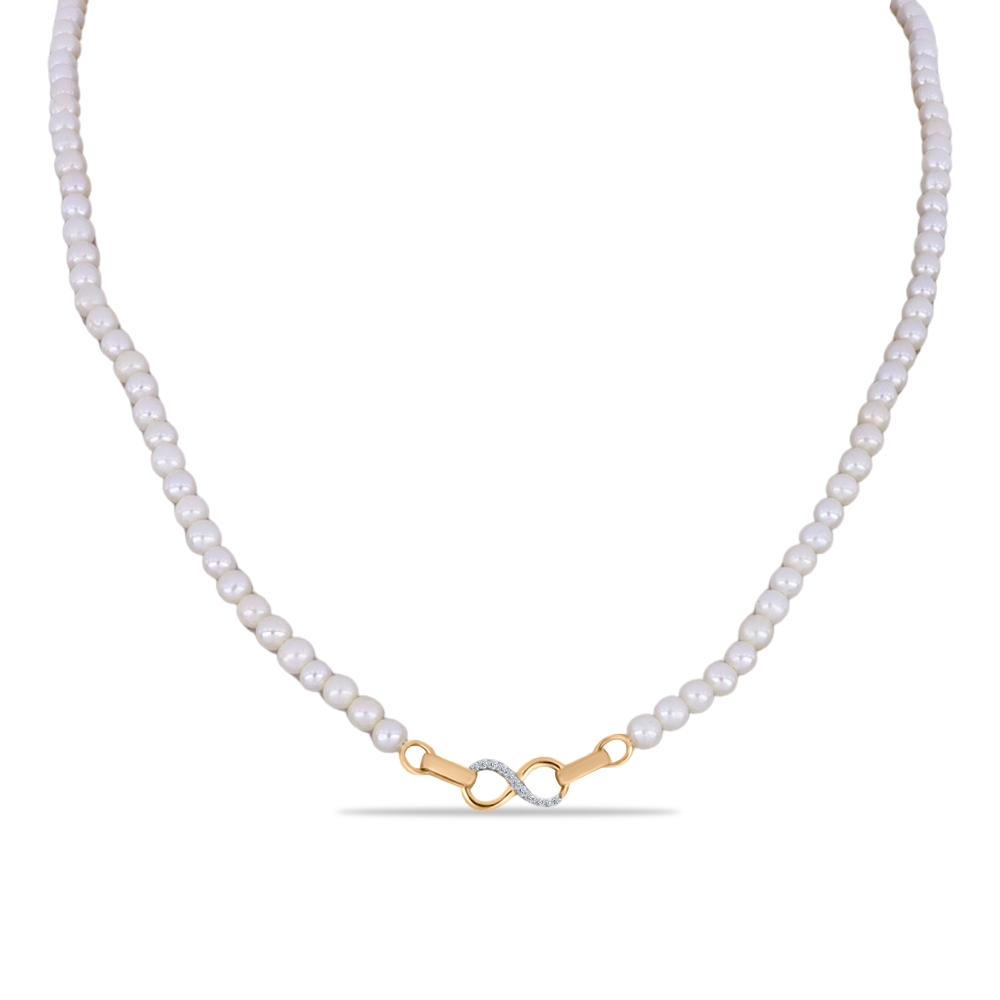 Colier din aur roz cu pietre Cubic Zirconia Incolor, Perla Albă