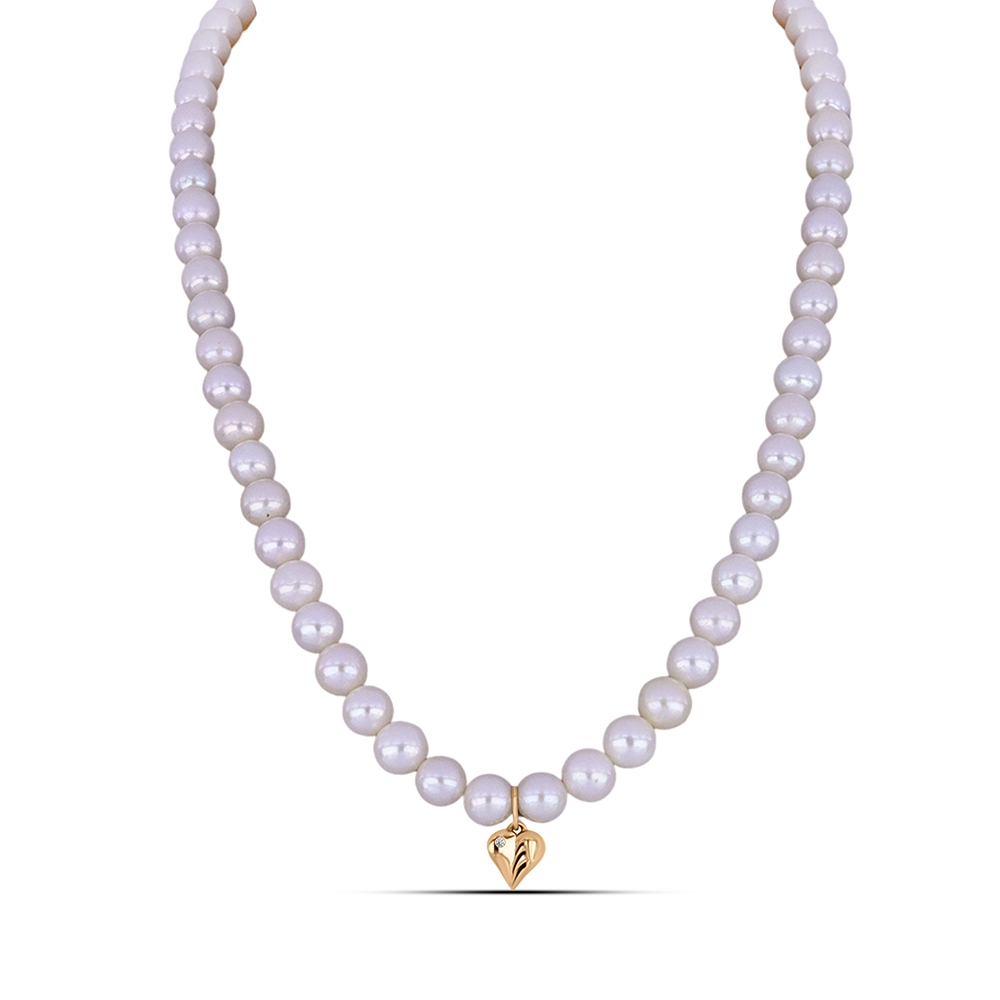 Colier din aur roz cu pietre Cubic Zirconia Incolor, Perla Albă