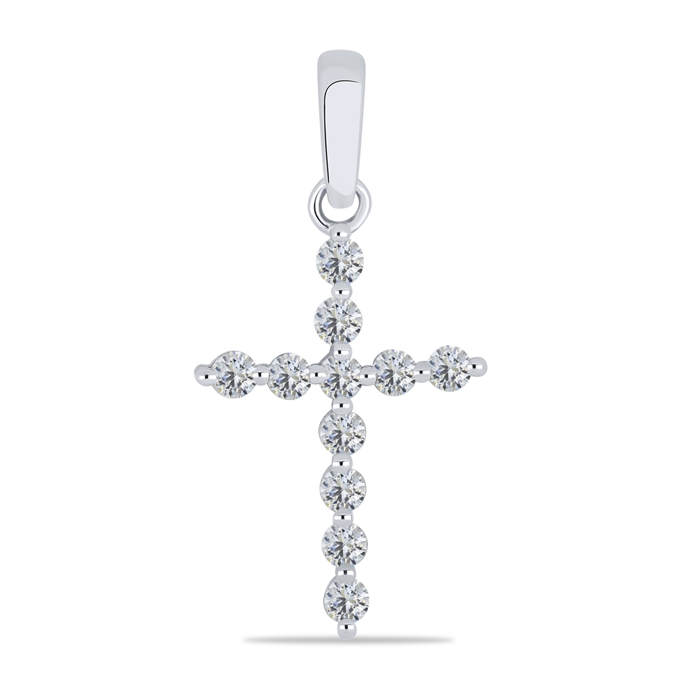 Cruce din aur alb cu pietre Cubic Zirconia Incolor