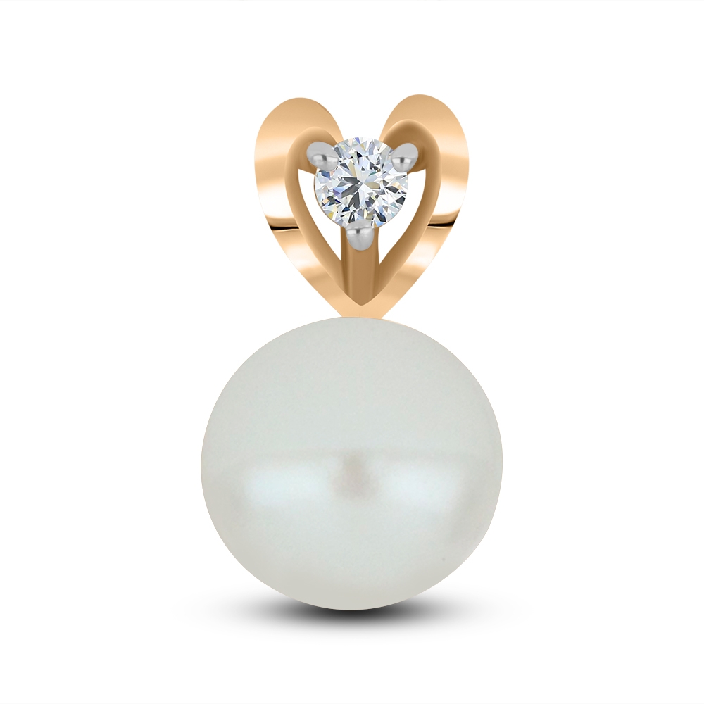 Pandantiv din aur roz cu pietre Cubic Zirconia Incolor, Perla Albă