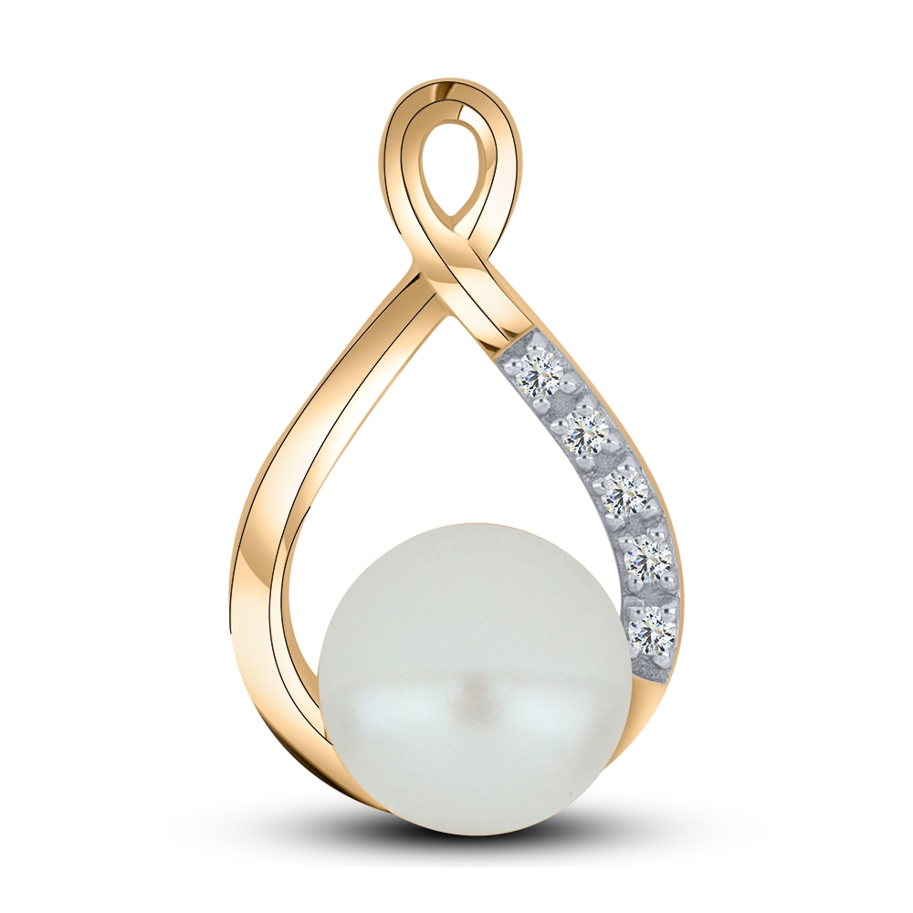 Pandantiv din aur roz cu pietre Cubic Zirconia Incolor, Perla Albă