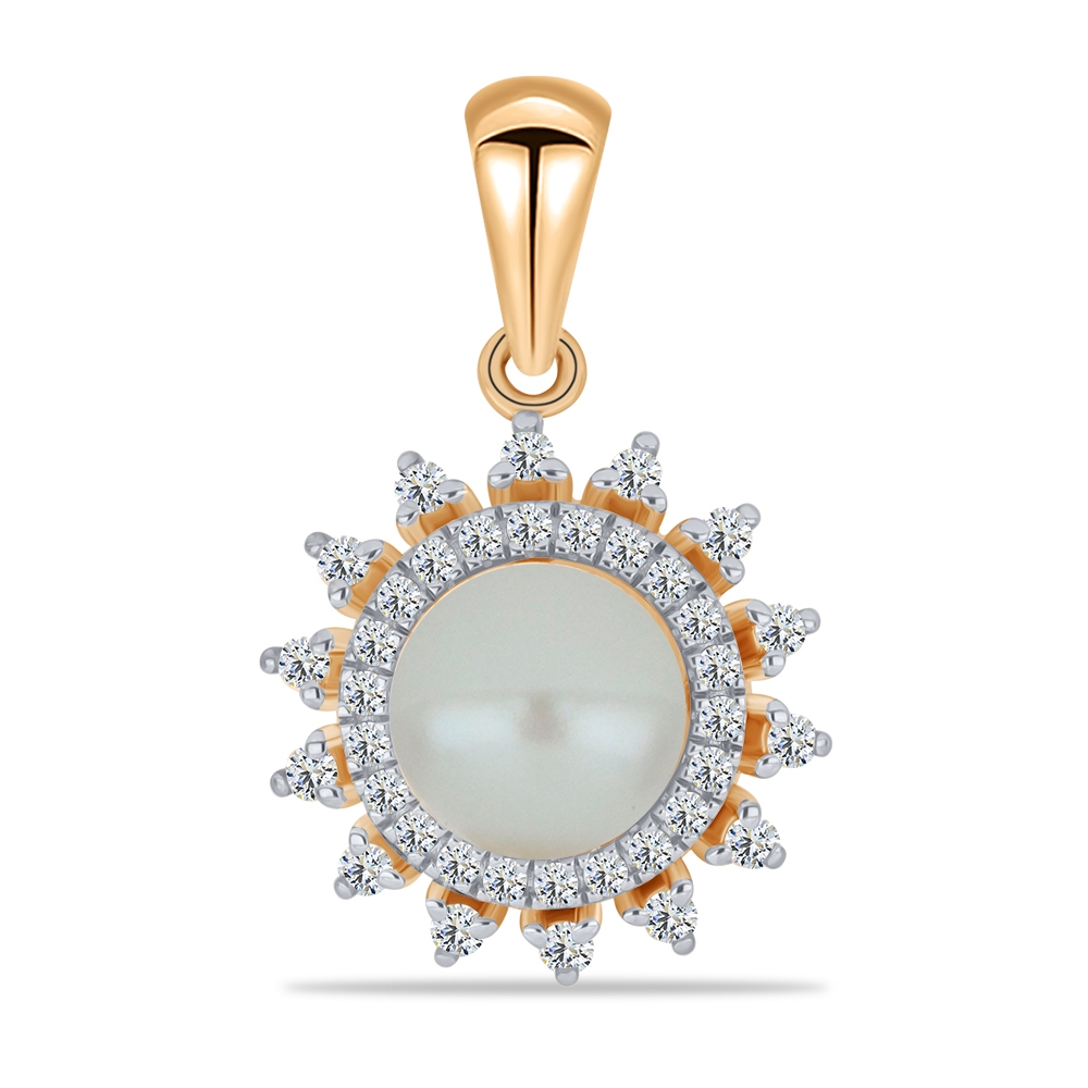 Pandantiv din aur roz cu pietre Cubic Zirconia Incolor, Perla Albă