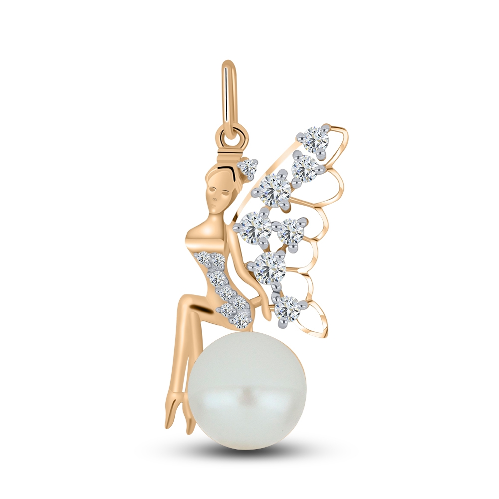 Pandantiv din aur roz cu pietre Cubic Zirconia Incolor, Perla Albă