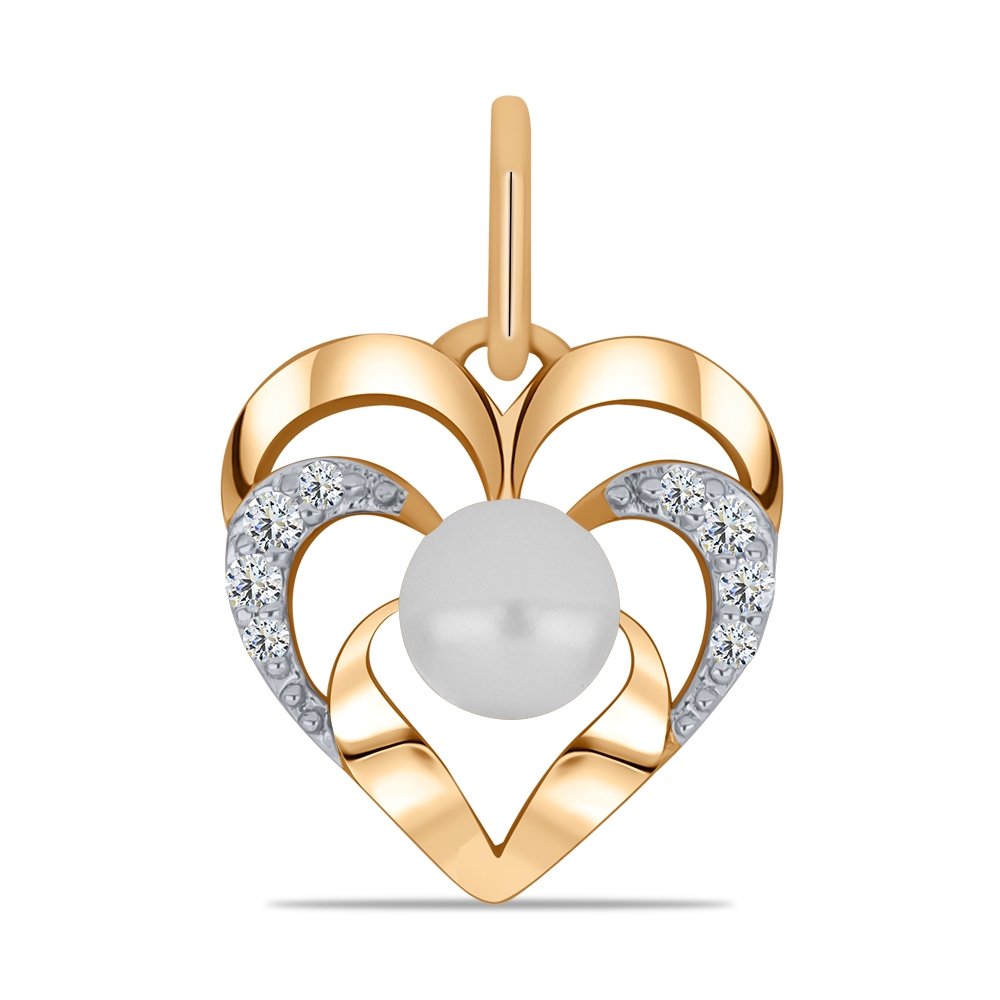 Pandantiv din aur roz cu pietre Cubic Zirconia Incolor, Perla Albă