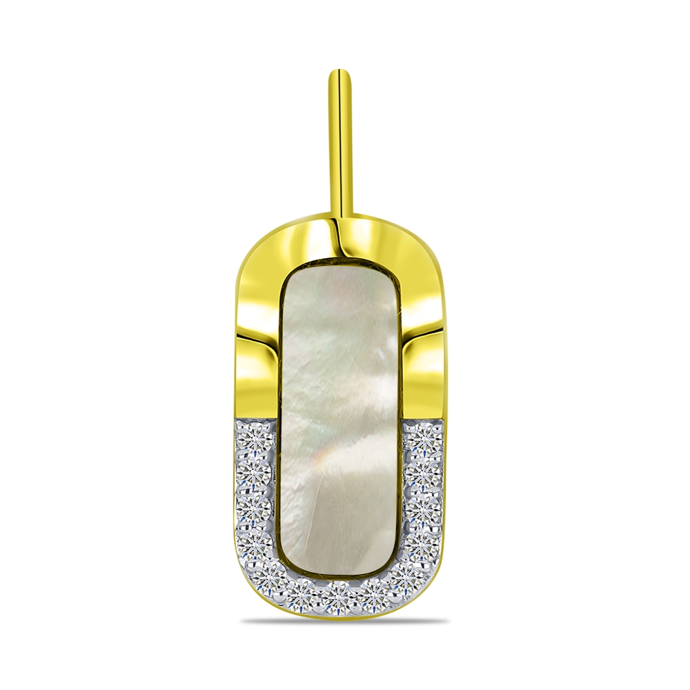 Pandantiv din aur galben cu pietre Diamant, Sidef Alb