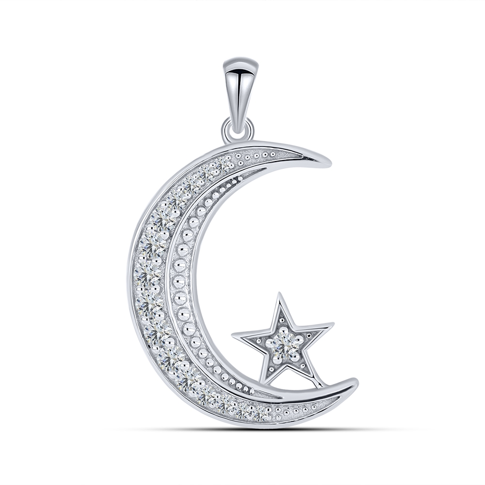 Pandantiv din aur alb cu pietre Cubic Zirconia Incolor