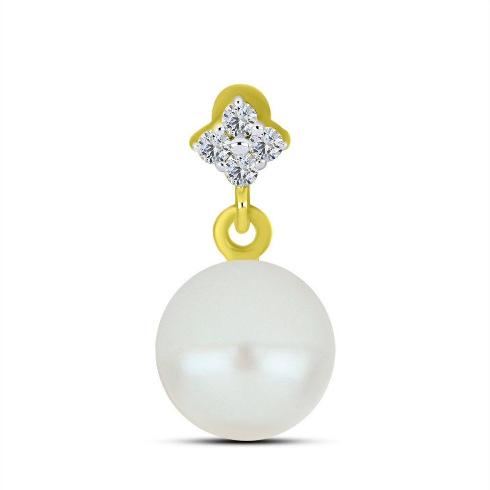 Pandantiv din aur galben cu pietre Cubic Zirconia Incolor, Perla Albă