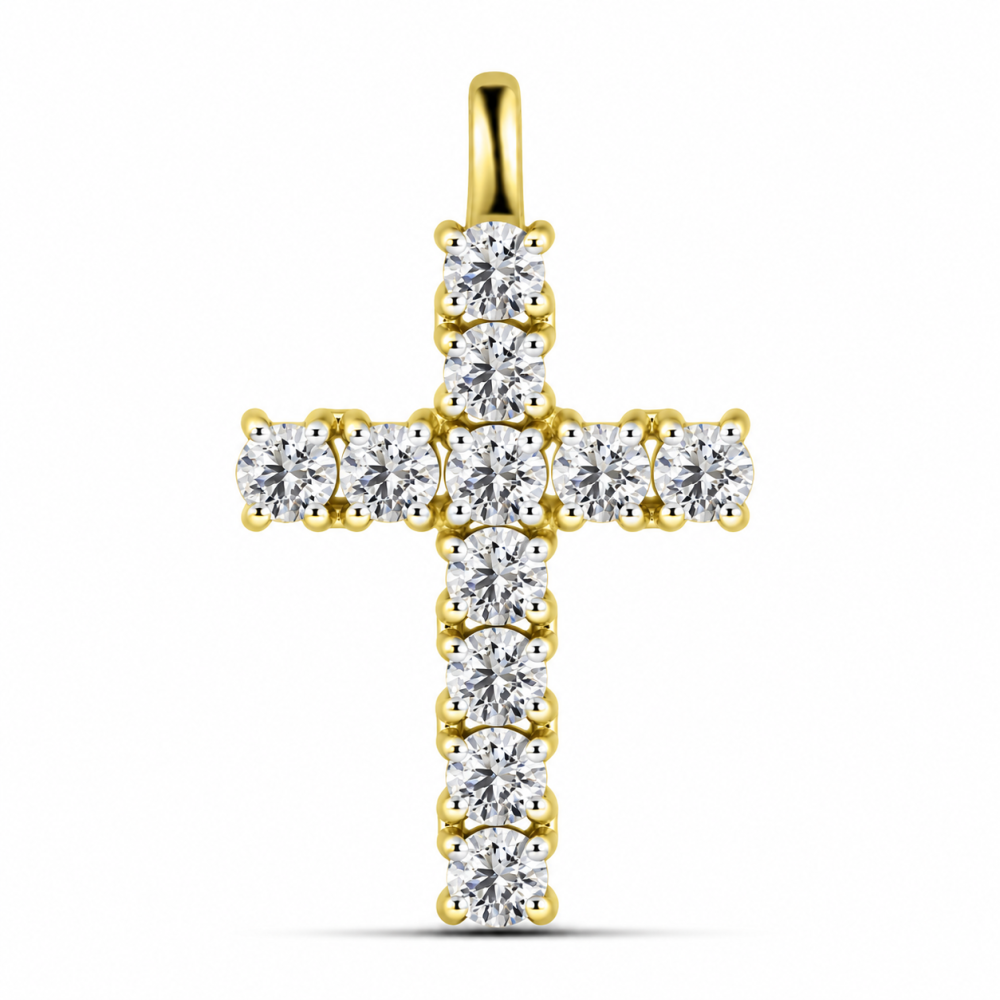 Cruce din aur galben cu Cubic Zirconia Incolor