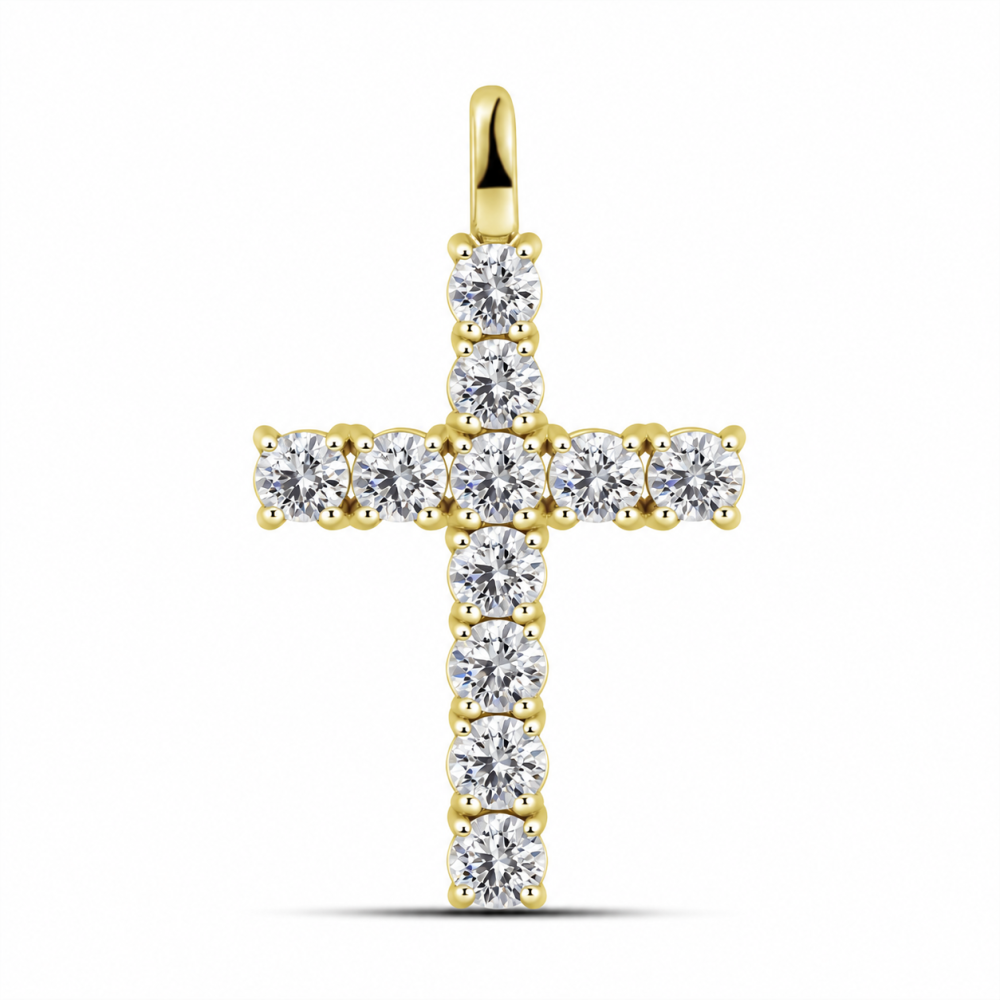 Cruce din aur galben cu Cubic Zirconia Incolor