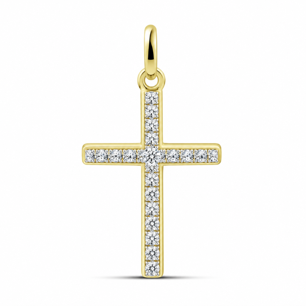 Cruce din aur galben cu Cubic Zirconia Incolor