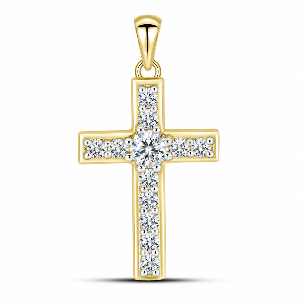 Cruce din aur galben cu Cubic Zirconia Incolor
