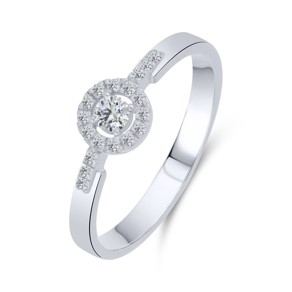 Inel din aur alb cu pietre Cubic Zirconia Incolor