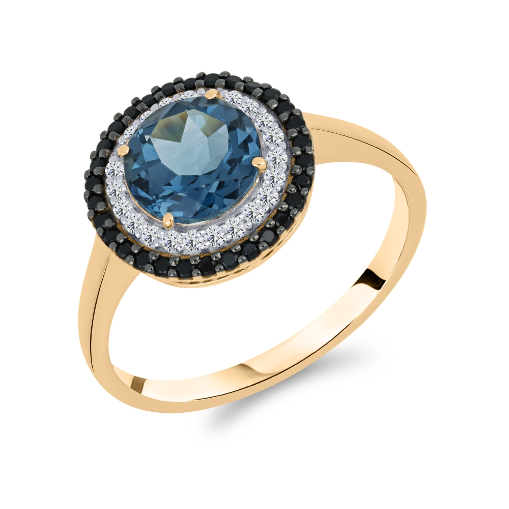 Inel din aur roz cu pietre Cubic Zirconia Incolor, Topaz London și Spinel