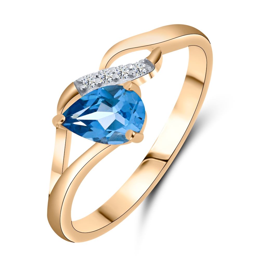 Inel din aur roz cu pietre Cubic Zirconia Incolor, Topaz Swiss