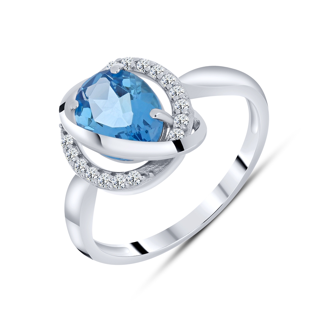 Inel din aur alb cu pietre Cubic Zirconia Incolor, Topaz Swiss