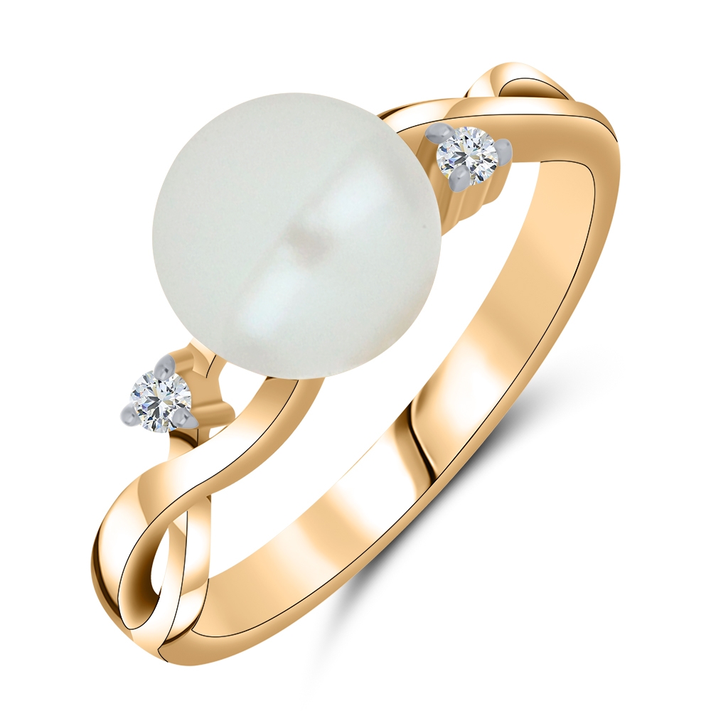 Inel din aur roz cu pietre Cubic Zirconia Incolor, Perla Albă