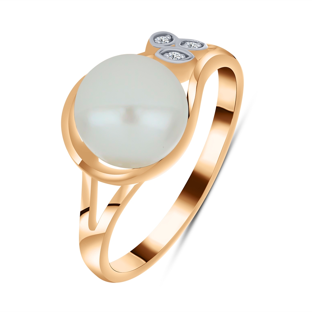 Inel din aur roz cu pietre Cubic Zirconia Incolor, Perla Albă