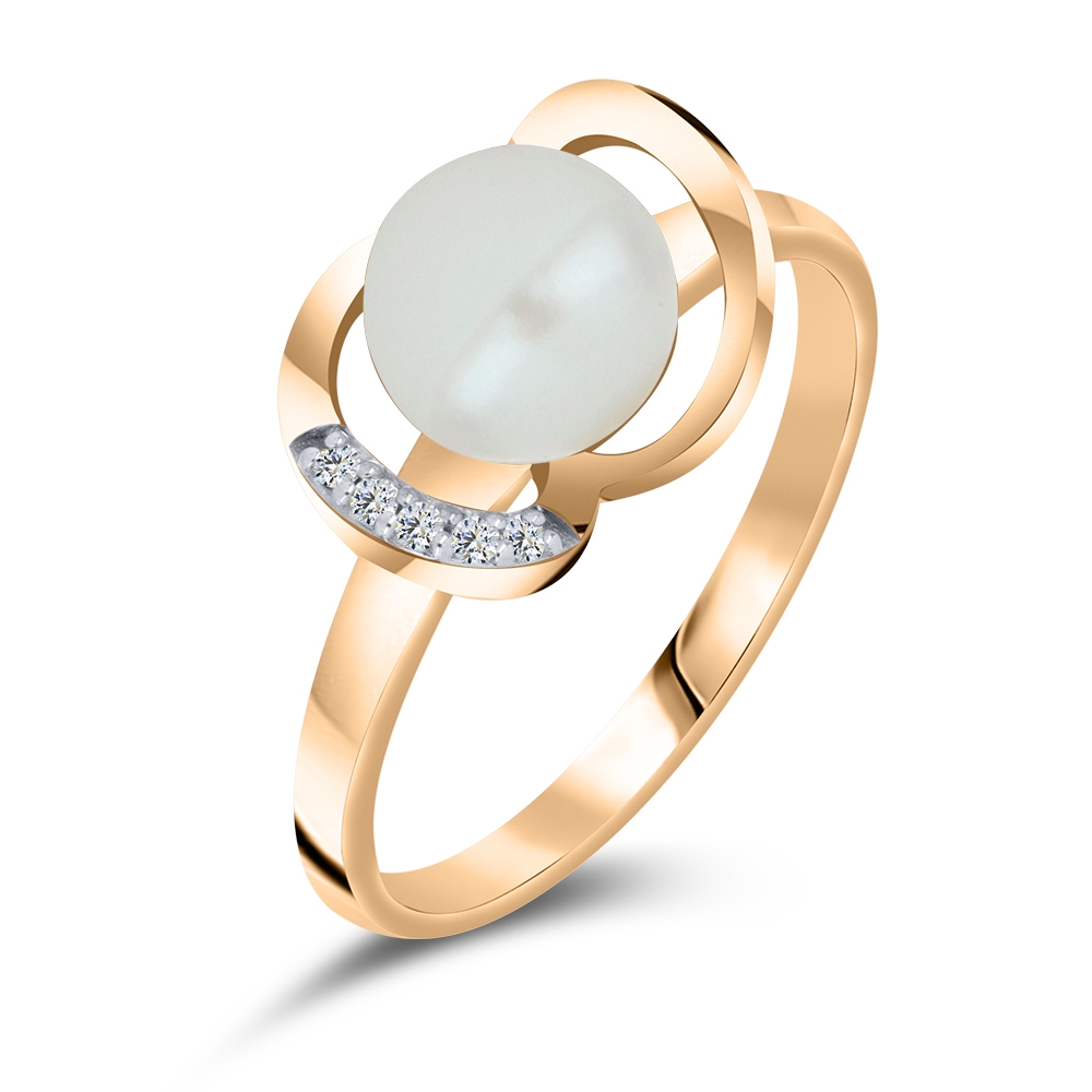 Inel din aur roz cu pietre Cubic Zirconia Incolor, Perla Albă