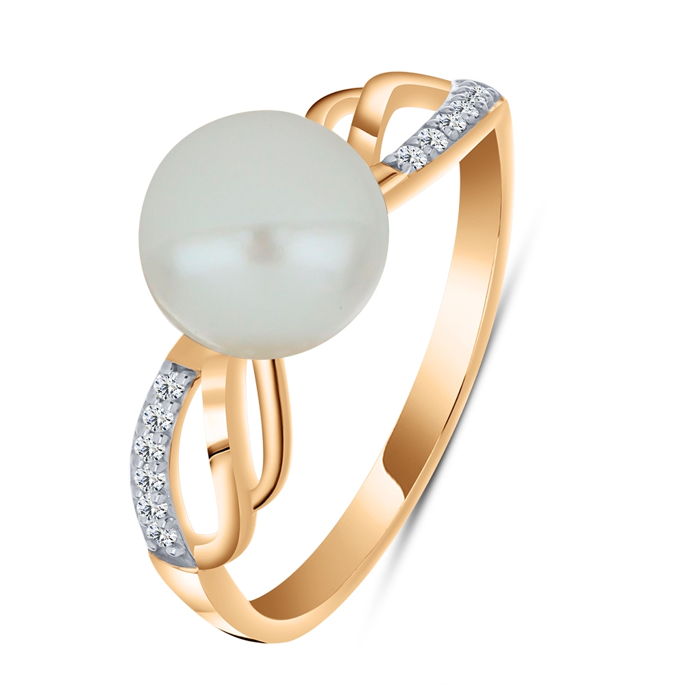 Inel din aur roz cu pietre Cubic Zirconia Incolor, Perla Albă