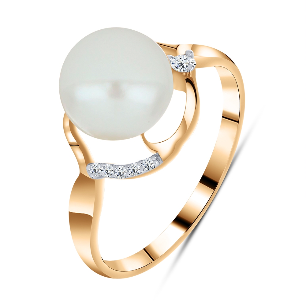 Inel din aur roz cu pietre Cubic Zirconia Incolor, Perla Albă