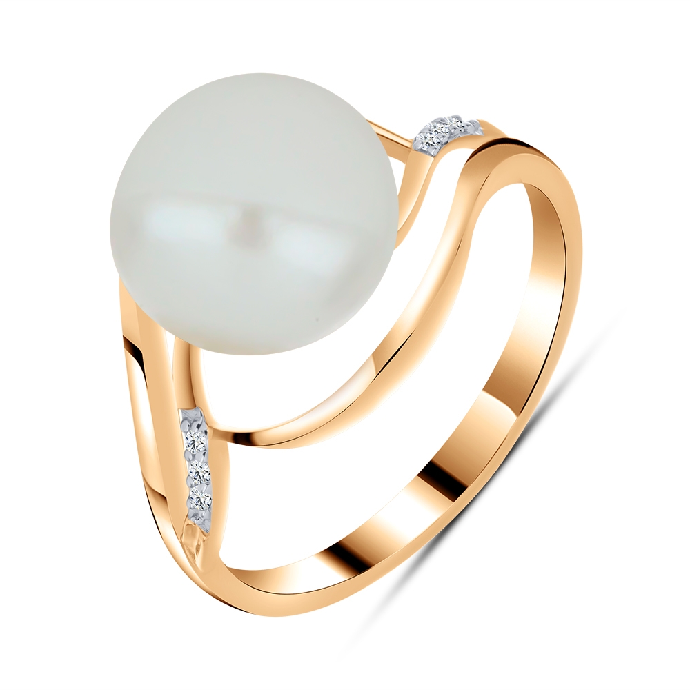 Inel din aur roz cu pietre Cubic Zirconia Incolor, Perla Albă