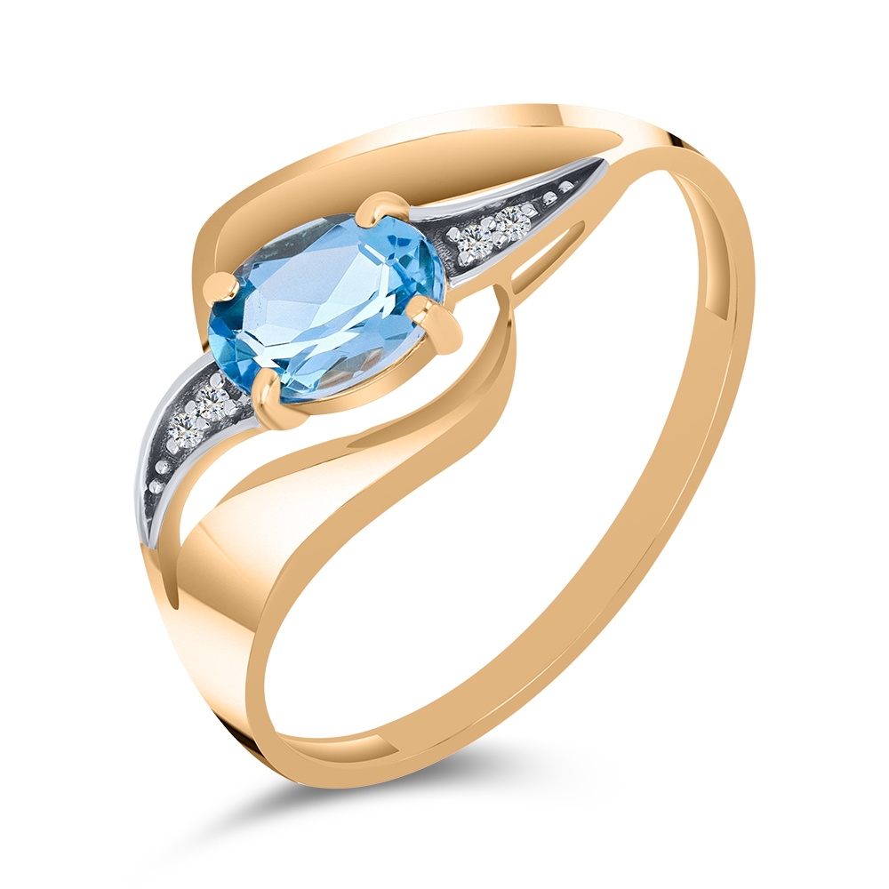 Inel din aur roz cu pietre Cubic Zirconia Incolor, Topaz Swiss