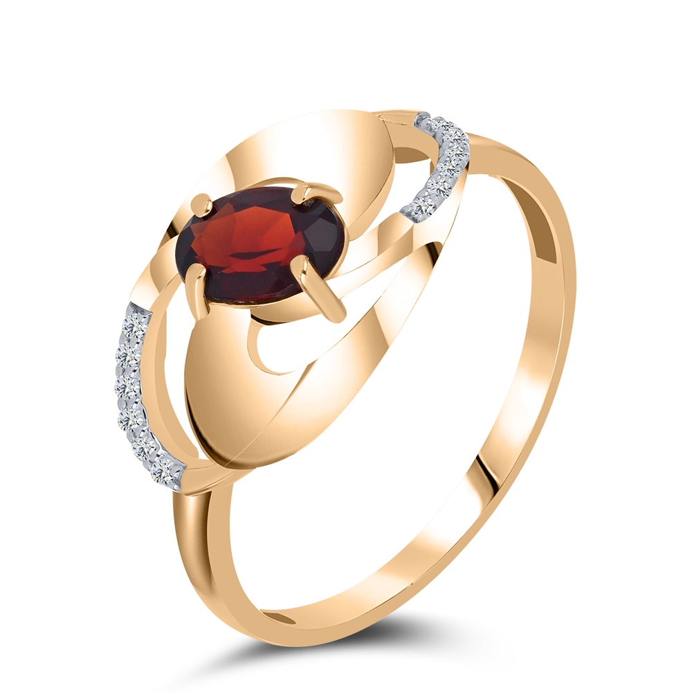 Inel din aur roz cu pietre Cubic Zirconia Incolor, Granat
